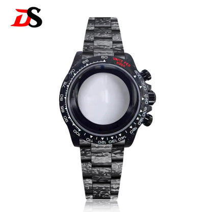 38mm black carbon fiber case bracelet Canvas watch strap case 3atm fit VK63/4130 movement