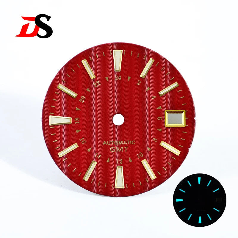 NH35 Dial Bamboo Pattern Gold Text 28.5MM Sunburst Blue Lume for NH34 GMT Movement