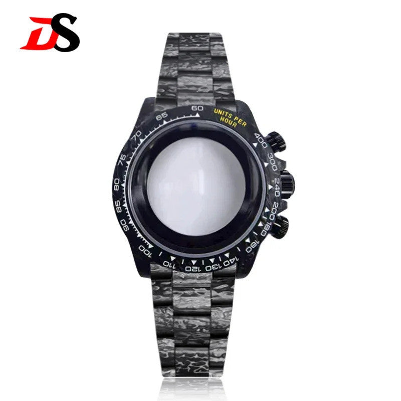 38mm black carbon fiber case bracelet Canvas watch strap case 3atm fit VK63/4130 movement