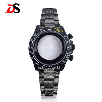 38mm black carbon fiber case bracelet Canvas watch strap case 3atm fit VK63/4130 movement